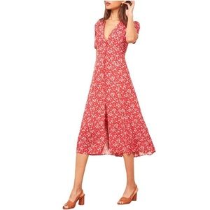 Reformation red/ white  floral print Midi Dress, SZ 10